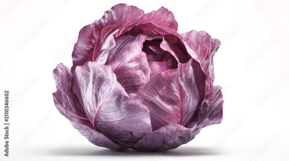 Obraz premium Fresh Red Cabbage Rotating on White Background, Whole Purple Cabbage Isolated, Healthy Vegetable Food Concept