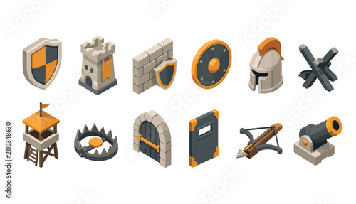 Quadro su tela Flat Design Medieval Weapons and Armor Icons Collection.