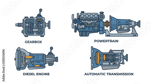 Photos Mechanical engine components including gearbox and powertrain.