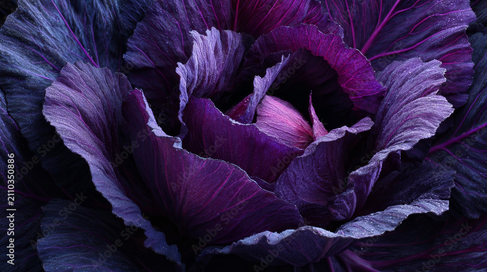 Obraz premium Vibrant Purple Cabbage Fresh Organic Vegetable Close Up with Colorful Natural Texture