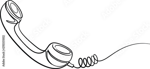 Foto Vintage telephone receiver continuous line art vector illustration isolated on w