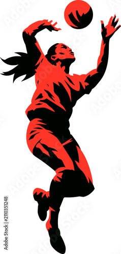 Female volleyball player spiking the ball silhouette. Vector illustration.