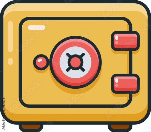 Yellow metal safe box flat icon design. Vector illustration.
