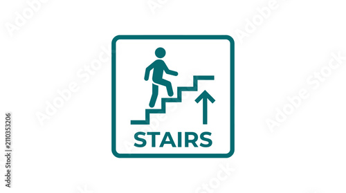 Stairs Sign Icon with Person Climbing