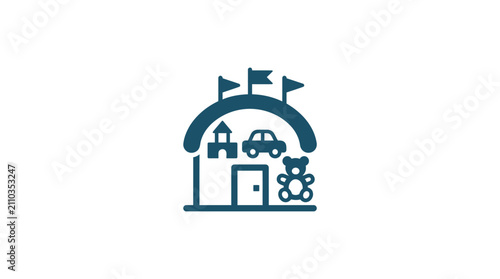 Toy Store Icon with Teddy Bear and Car