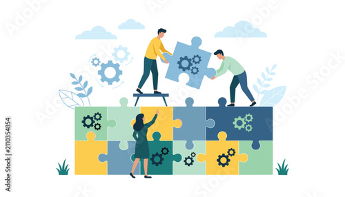 Fotografie Business team building jigsaw puzzle together for problem solving partnership an