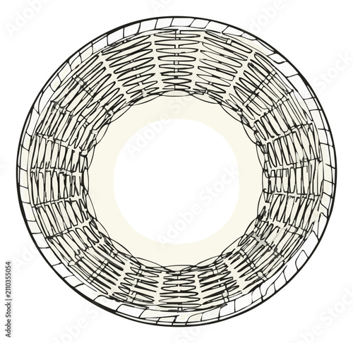 Woven storage basket top view vector illustration. Generative AI