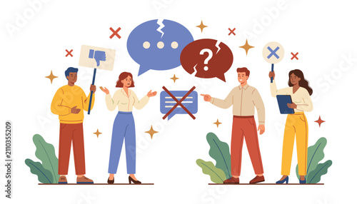 Foto People arguing with speech bubbles cancel culture miscommunication disagreement