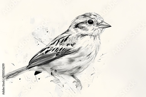 Yellowhammer songbird sketch on clean background with artistic detail image
