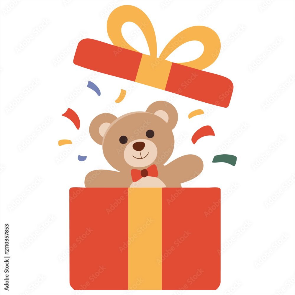 Fototapeta premium Charming artistic rendering showing teddy bear inside gift box on an isolated bright white background