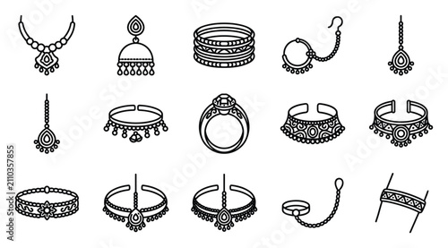 Foto 14th August Pakistan Independence Day traditional jewelry vector set, Pakistani