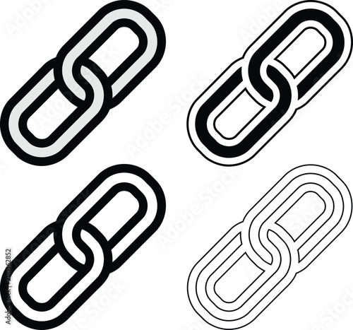 Chain link icon. Two interlocking oval links forming connected chain symbol. Simple pictogram for link, connection, network, hyperlink and security service.