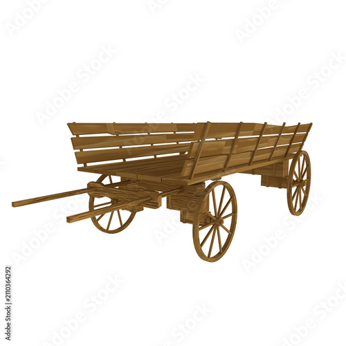 Wooden cart on wheels isolated on transparent