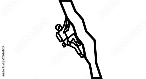 Minimalist black and white line drawing of a mountain climber ascending a rock face
