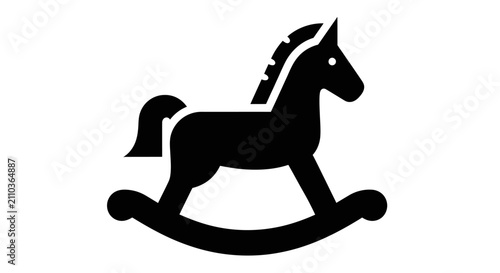 Black silhouette of a classic rocking horse toy isolated on white background