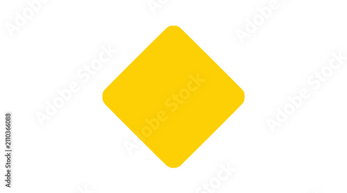 Bright yellow diamond shape with rounded corners on a clean white background.