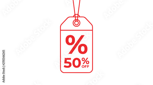 Foto Red 50% Off Sale Tag Icon, Percentage Discount Label, Shopping Promotion