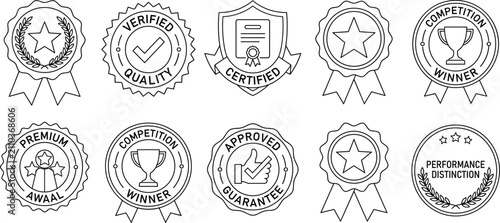 Bild auf Leinwand Award Badge Outline Icons with Certification Quality Winner and Premium Seal Col