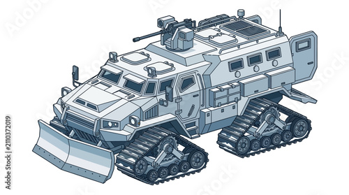 Armored tracked utility vehicle with front bulldozer blade