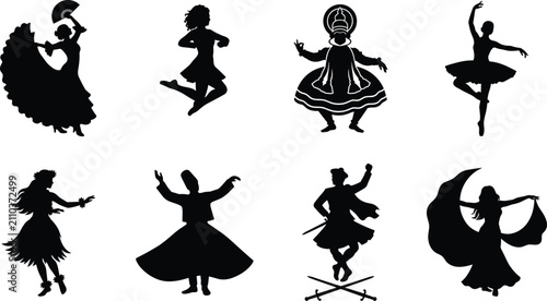 Konstfotografi Traditional and cultural dance silhouette collection featuring ballet, folk, cer