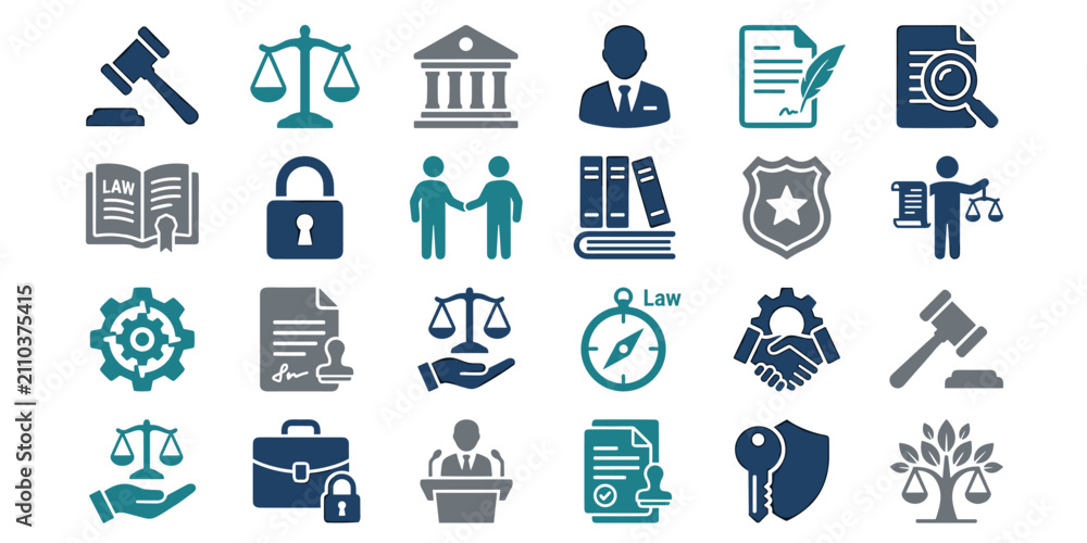 Fototapeta premium Law and justice system legal service icon set