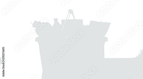 Konstfotografi Recycling bin overflowing with plastic bottles and debris, outdoor scene, light
