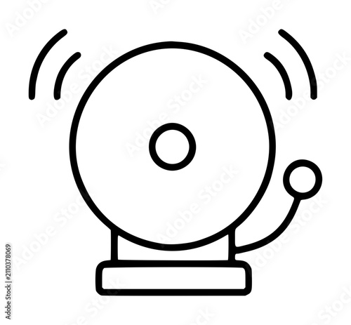 Принти на полотні A simple black outline vector icon of a ringing alarm bell on a stand with sound waves, representing notification, warning, or emergency, hand-drawn minimalist illustration style