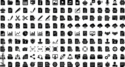 Quadro su tela Document and data management solid icon mega set with cloud storage analytics sm