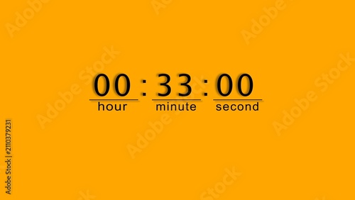 Принти на полотні Digital clock countdown showing thirty three minutes and zero seconds on orange background