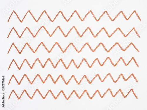 Terracotta Crayon Zigzag Lines Pattern White Background