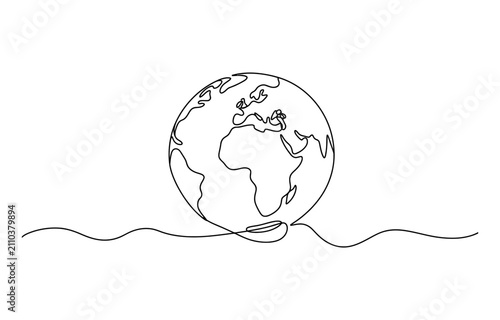 Continuous single line drawing of planet earth globe