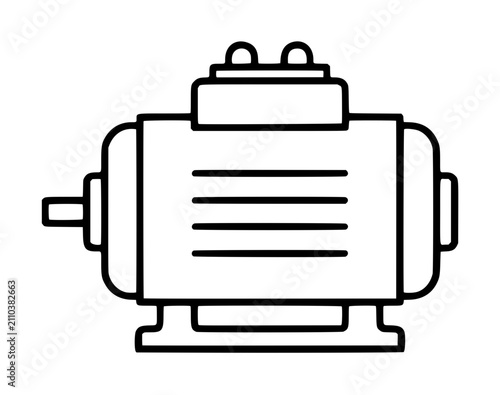 Cuadro en lienzo Minimalist vector icon of an electric motor or dynamo with cooling fins, shaft, and terminal box, isolated on white background, black outline style, suitable for industry and engineering concepts