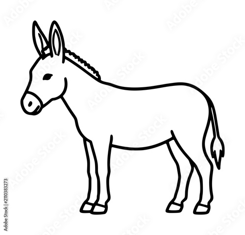 Donkey Vector Icon – Hand-Drawn Line Illustration of Farm Animal in Minimalist Outline Style