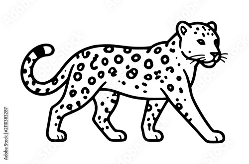Leopard spotted wild cat vector icon - hand-drawn line illustration of big cat animal design