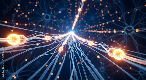 Neural network with glowing orange synapse