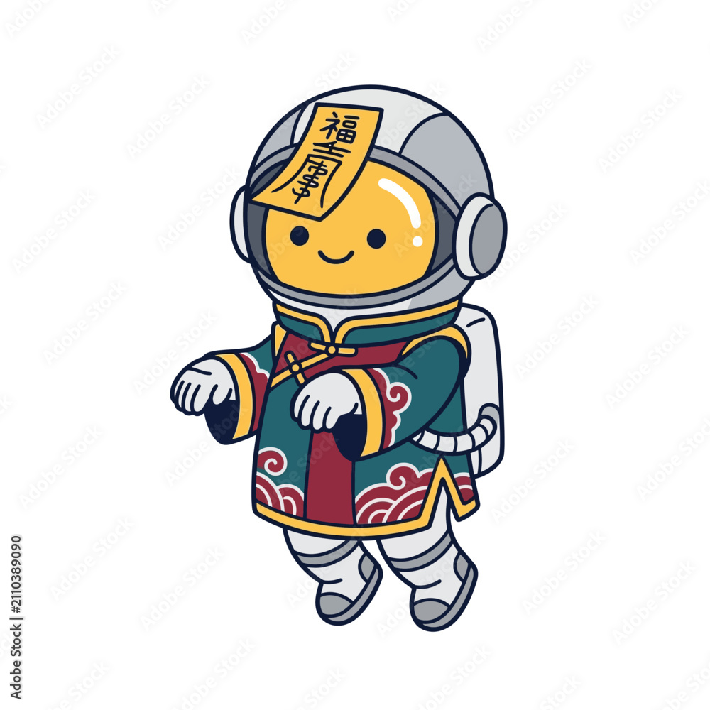 Obraz premium Cute Astronaut Mascot Character in Protective Space Suit Illustration