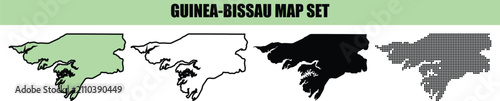 Cuadro en lienzo Set of four guinea bissau map illustrations featuring solid outline silhouette a