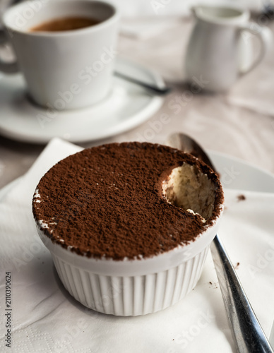 tiramisu and coffee on the table