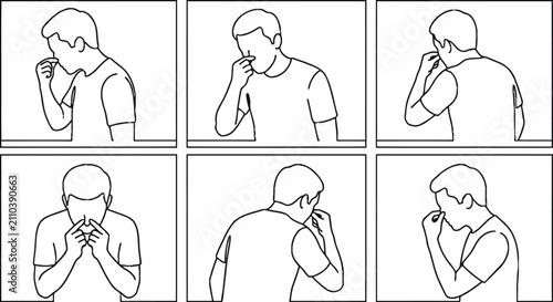 Canvastavla Black and white line art sequence illustrating a person picking their nose a vis