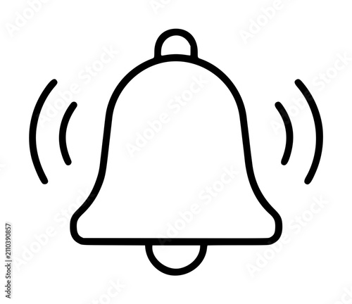 Ringing Bell Vector Icon - Hand-Drawn Notification Illustration with Minimalist Line Art and Sound Waves