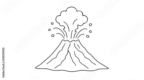 Cuadro en lienzo Erupting volcano vector illustration with lava flow and ash cloud, hand-drawn ou