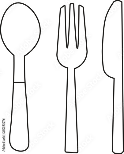 Fork and Knife Line Art Icon | Restaurant Cutlery Outline Vector | Dining Utensils Symbol