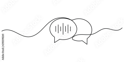 Audio speech bubbles continuous line art showing a minimalist voice chat icon vector.