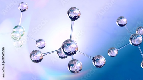 Transparent molecular structure background with shining clear atoms and chemical bonds for science, medical research, and cosmetic biotechnology concept