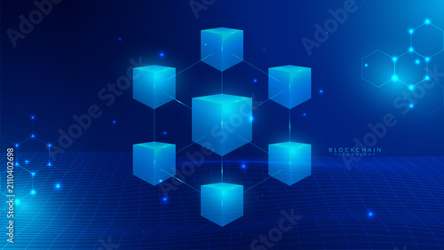 block chain tech background with cube data connector for AI system business innovation