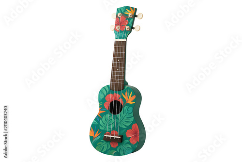 Floral ukulele isolated on transparent background