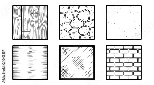 Set of Hand Drawn Architectural Texture Patterns Wood Brick Stone Glass