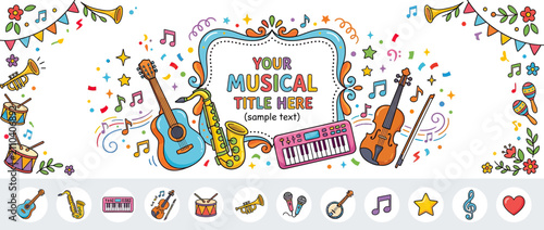 Children's Musical Instruments Party Banner with Decorations