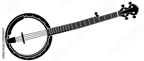 Картината върху платно Black banjo silhouette on white background
