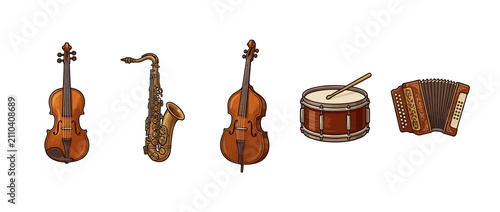 Fotografie Collection of Musical Instruments on White Background